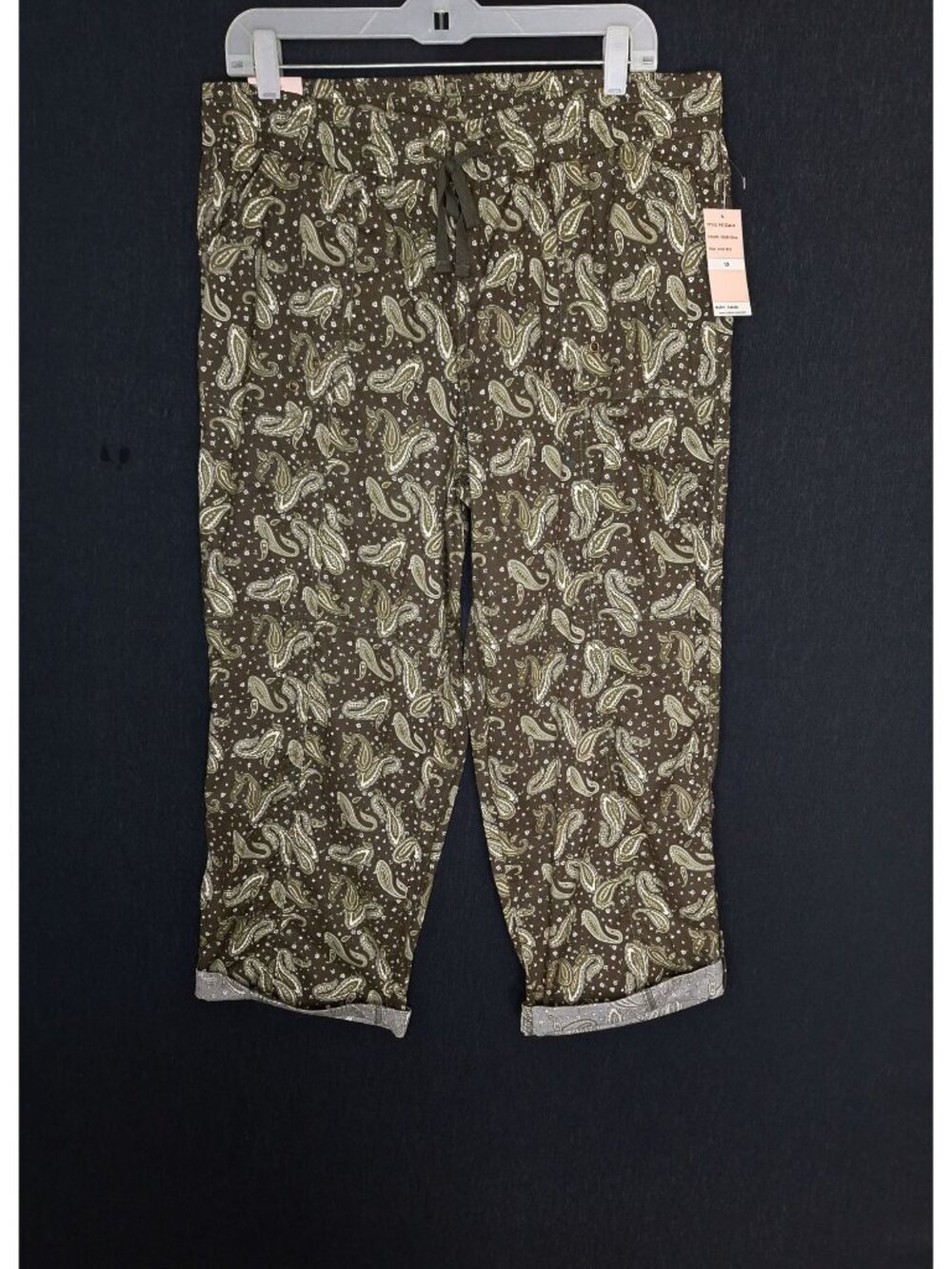 NWT Star Style Olive Paisley Print Size XL Cotton Blend Pull-On Capri Pants